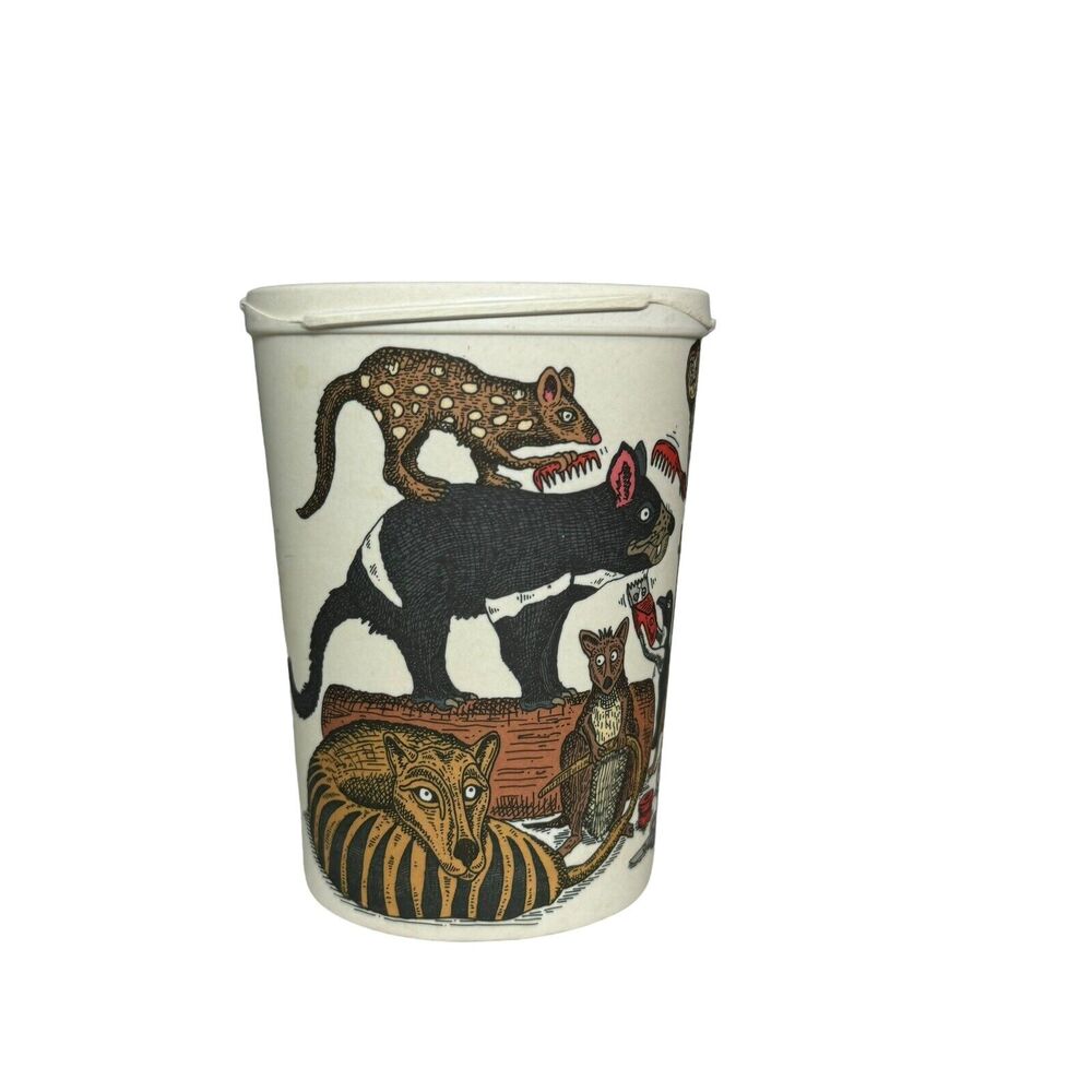 Squidinki Eco-Bamboo Fibre Keep Cups Tasmanian Devil Kookaburra 2 Cups 1 Lid - Picture 6 of 9
